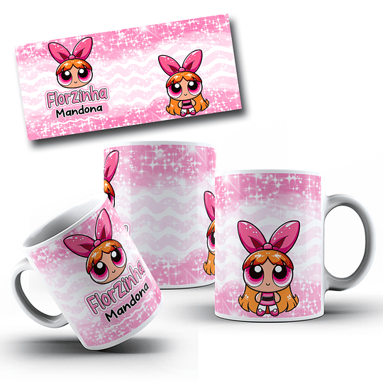 4 Artes para Caneca e Torre de Xícara Meninas Super Poderosas Personalidades Glitter Arquivo em Jpg  