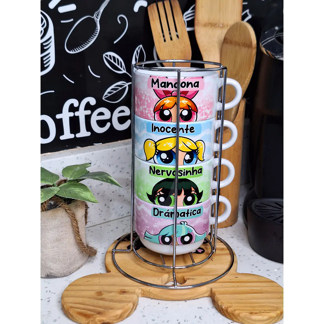 4 Artes para Caneca e Torre de Xícara Meninas Super Poderosas Personalidades Glitter Arquivo em Jpg   2