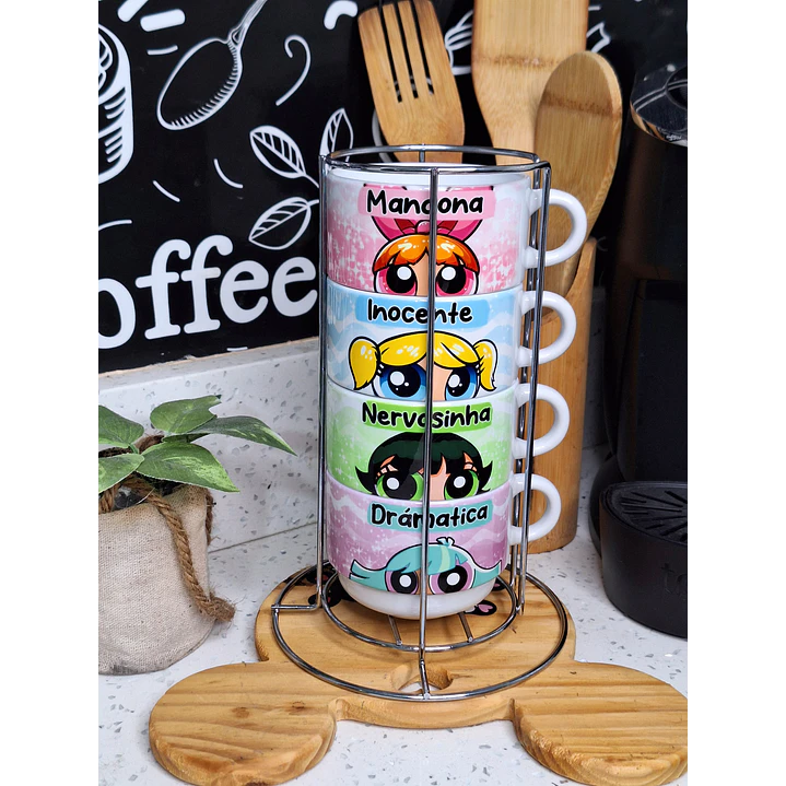 4 Artes para Caneca e Torre de Xícara Meninas Super Poderosas Personalidades Glitter Arquivo em Jpg   2