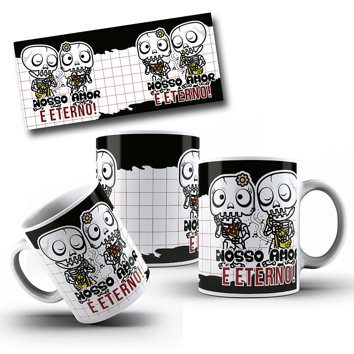 5 Artes para Caneca Dia dos Namorados Love Skull Arquivo Editável 1