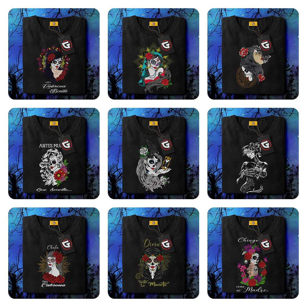 9 Artes para Camisa Caveira Mexicana Arquivo em Png 1
