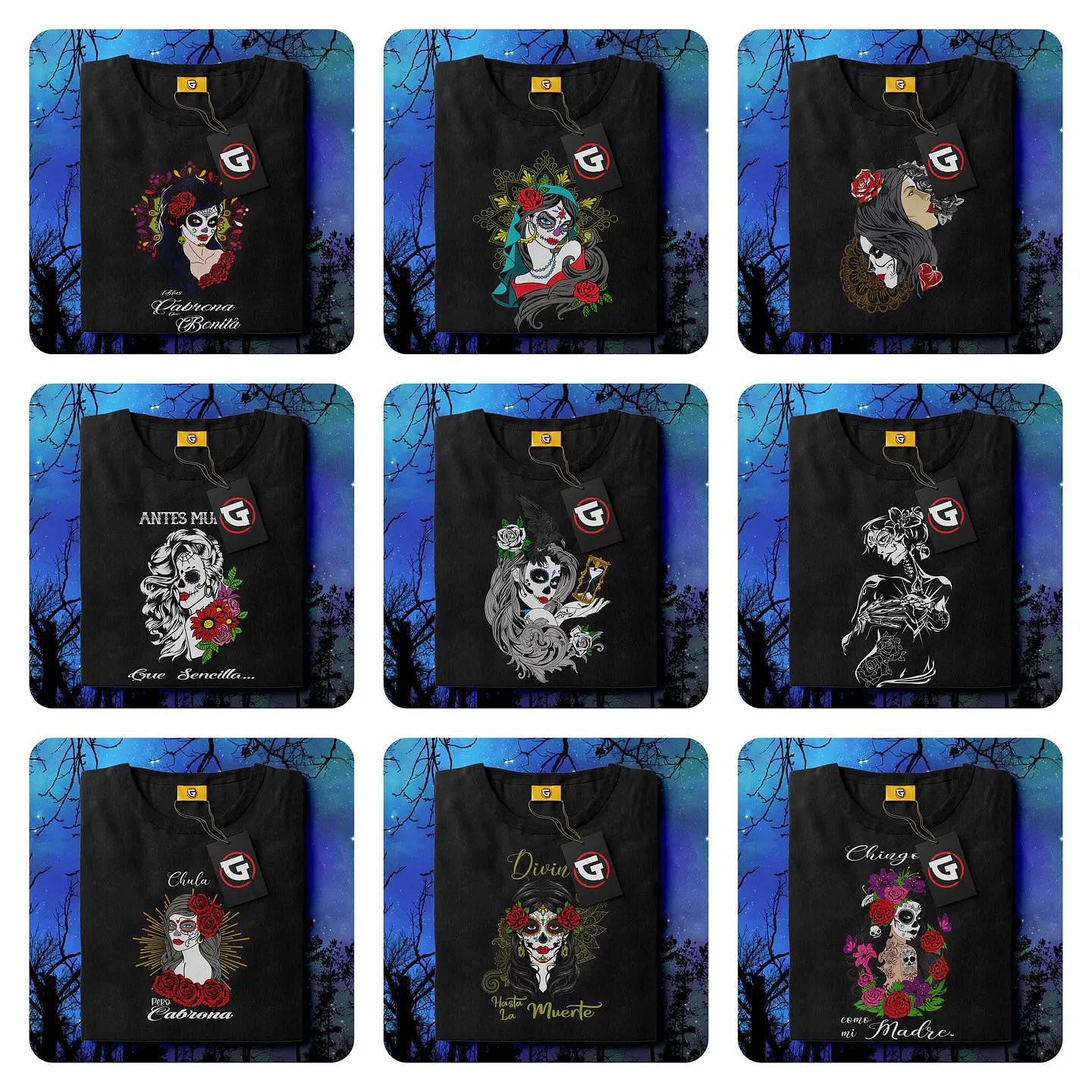 9 Artes para Camisa Caveira Mexicana Arquivo em Png 1
