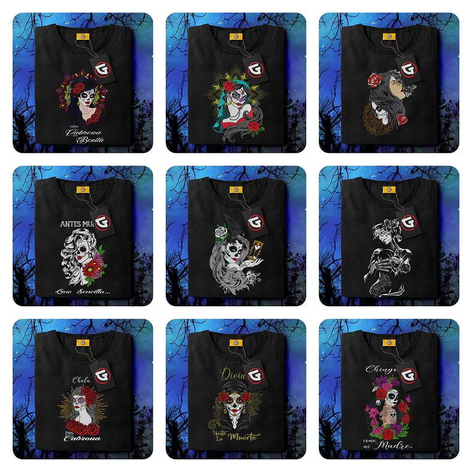 9 Artes para Camisa Caveira Mexicana Arquivo em Png 1