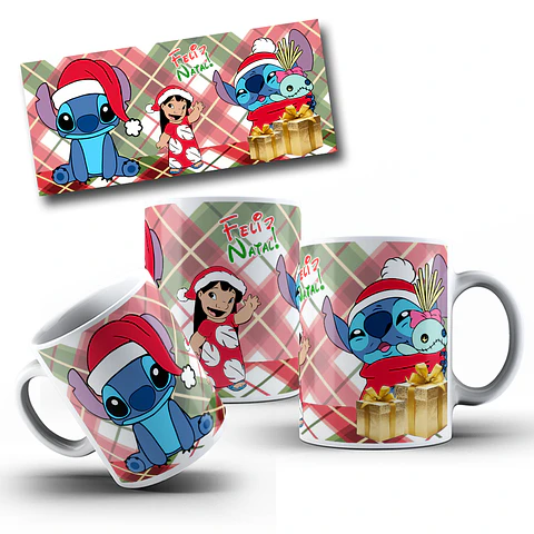 10 Artes para Caneca Natal Stitch e Mickey Arquivo em Jpg
