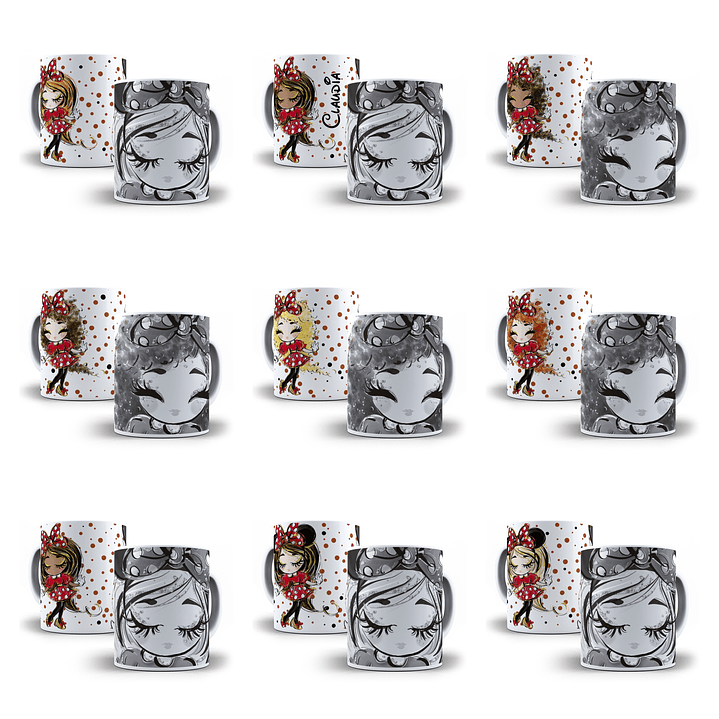 13 Artes para Caneca Menina Minnie Arquivo Editável 1