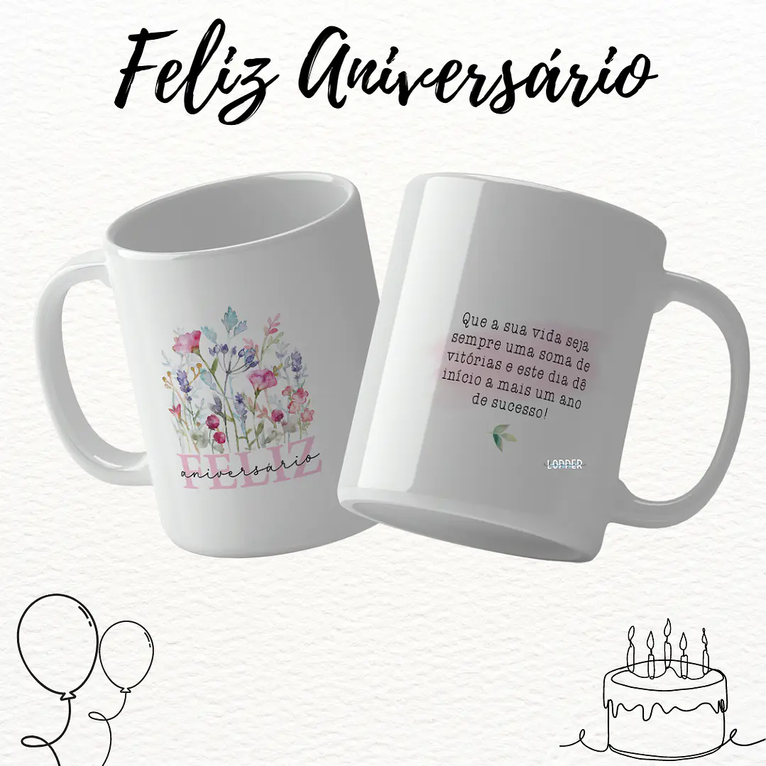 16 Artes para Caneca Feliz Aniversário Arquivo Editável 10