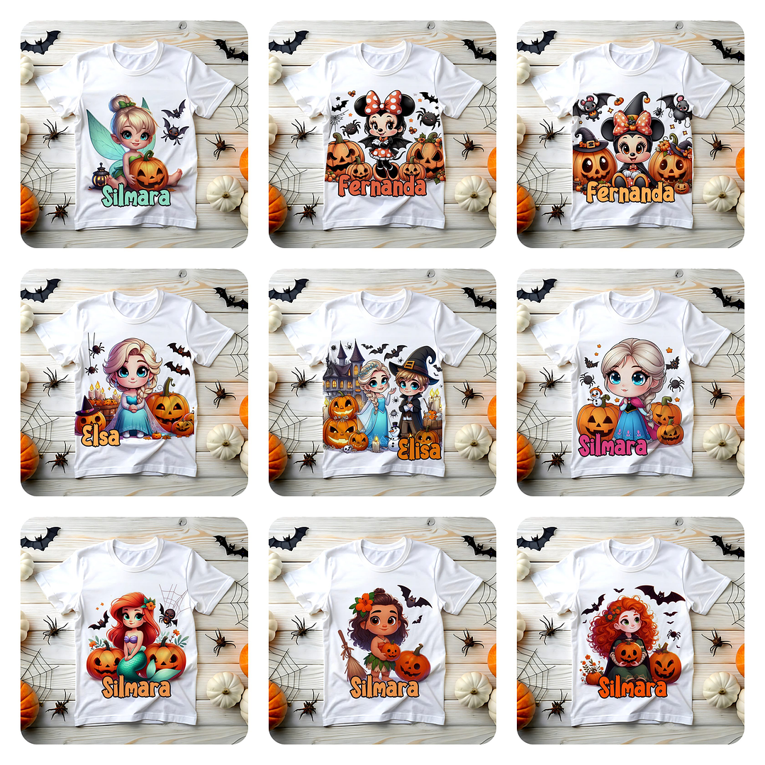 20 Artes para Camisa Infantil Halloween Princesas e Minnie Arquivo em Png 2