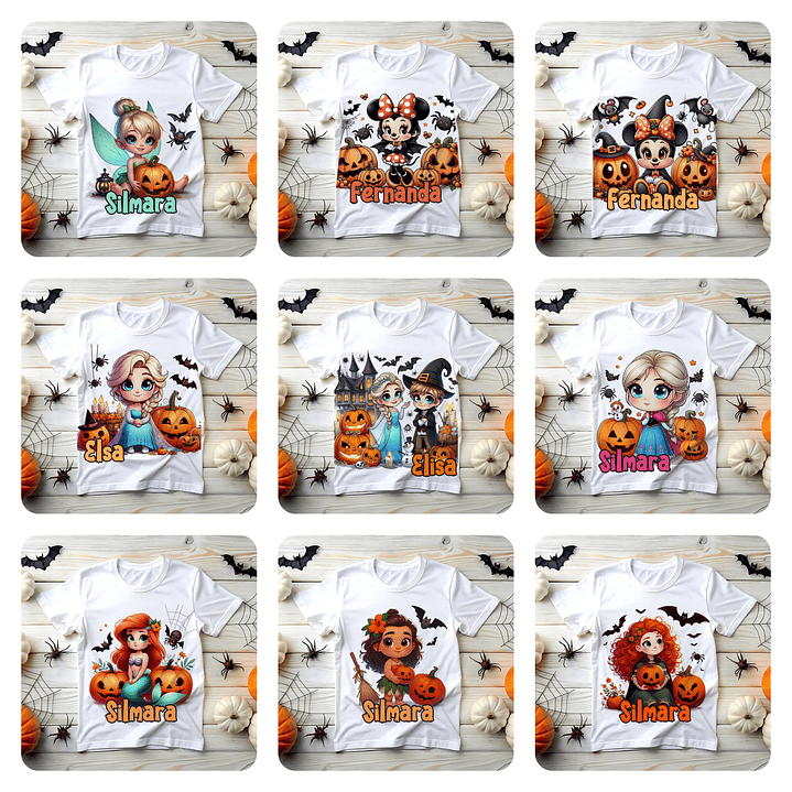 20 Artes para Camisa Infantil Halloween Princesas e Minnie Arquivo em Png 2