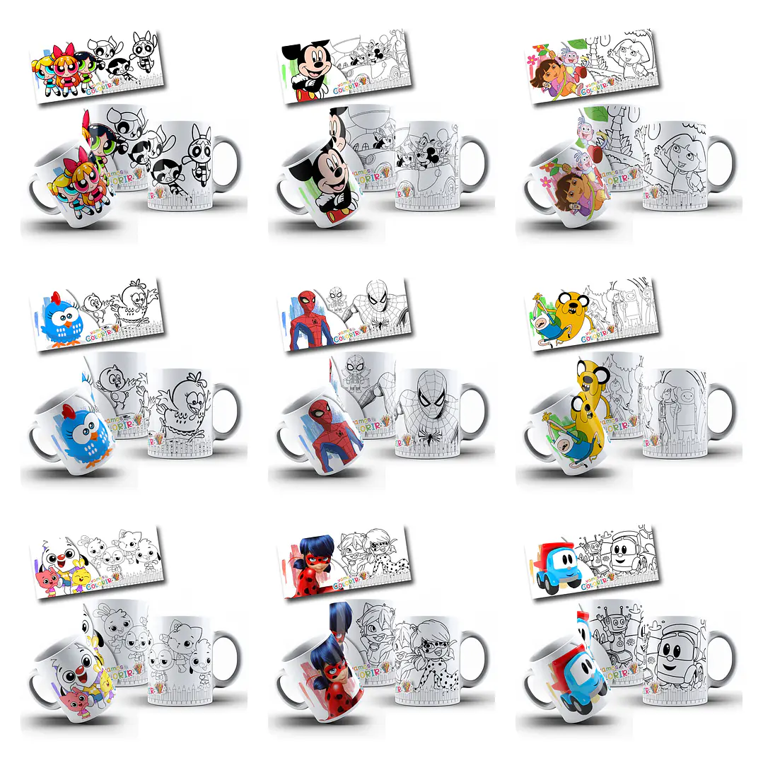 26 Artes para Caneca Personagens para Pintar Arquivo em Jpg  2