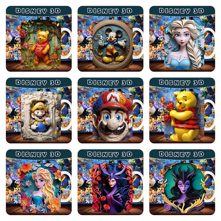30 Artes para Caneca Personagens Disney 3D Arquivo em Jpg   1