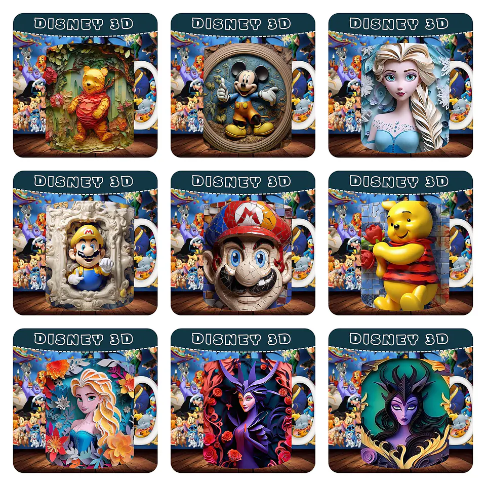 30 Artes para Caneca Personagens Disney 3D Arquivo em Jpg   1