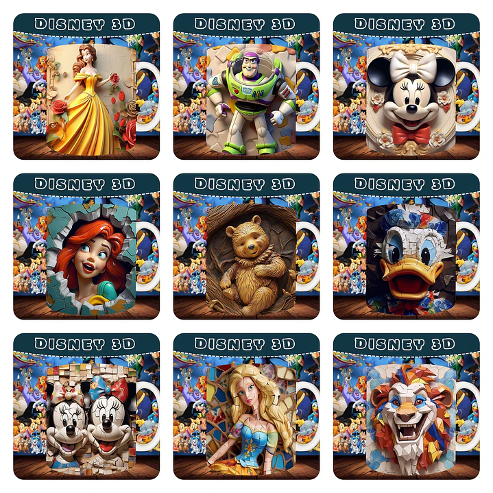 30 Artes para Caneca Personagens Disney 3D Arquivo em Jpg   2