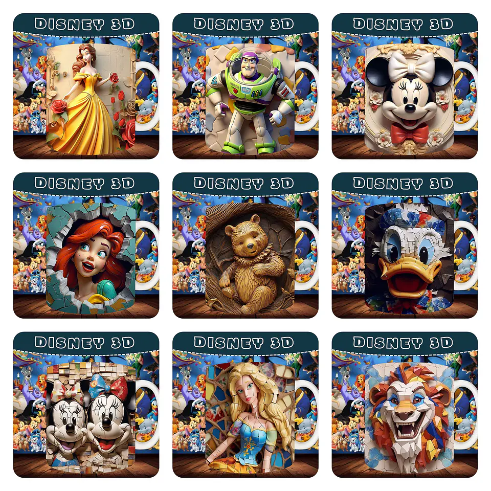 30 Artes para Caneca Personagens Disney 3D Arquivo em Jpg   2