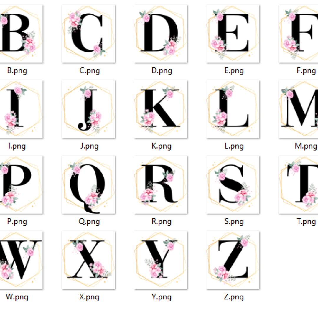 Kit Digital Alfabeto Floral Arquivos Sem Fundo Png  2