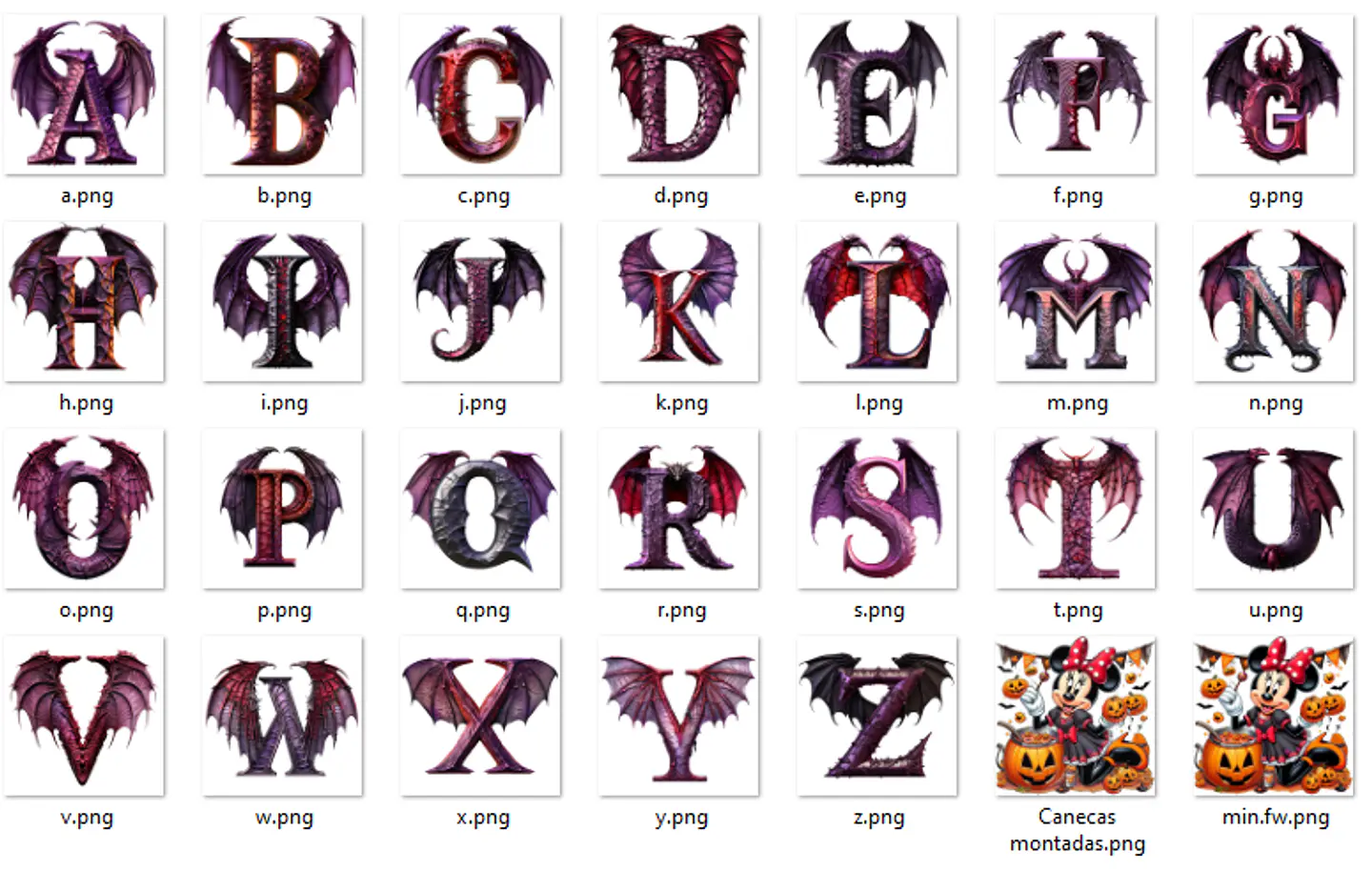 Kit Digital Alfabeto Minnie Halloween Arquivos Sem Fundo Png  1
