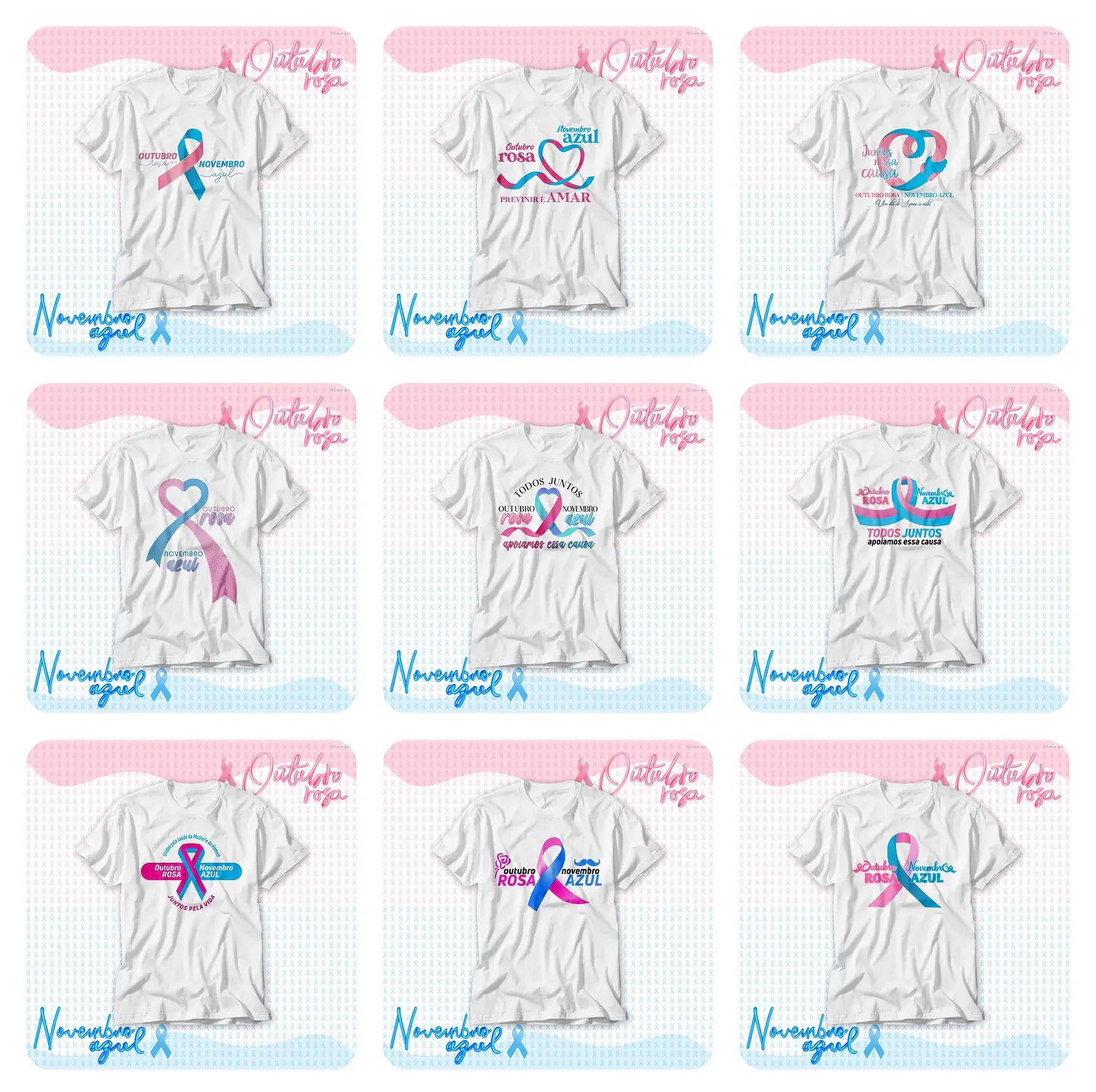 22 Artes para Camisa e Caneca Outubro Rosa e Novembro Azul Arquivo Editável 1