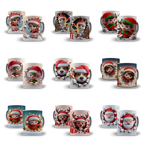 22 Artes para Caneca Natal 3D Arquivo em Jpg