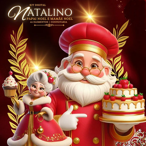 Kit Digital Natal Papai Noel Confeiteiro Arquivos em Png 