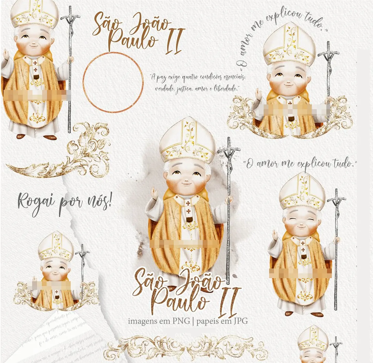 Kit Digital João Paulo II Aquarela Arquivos em Png 1