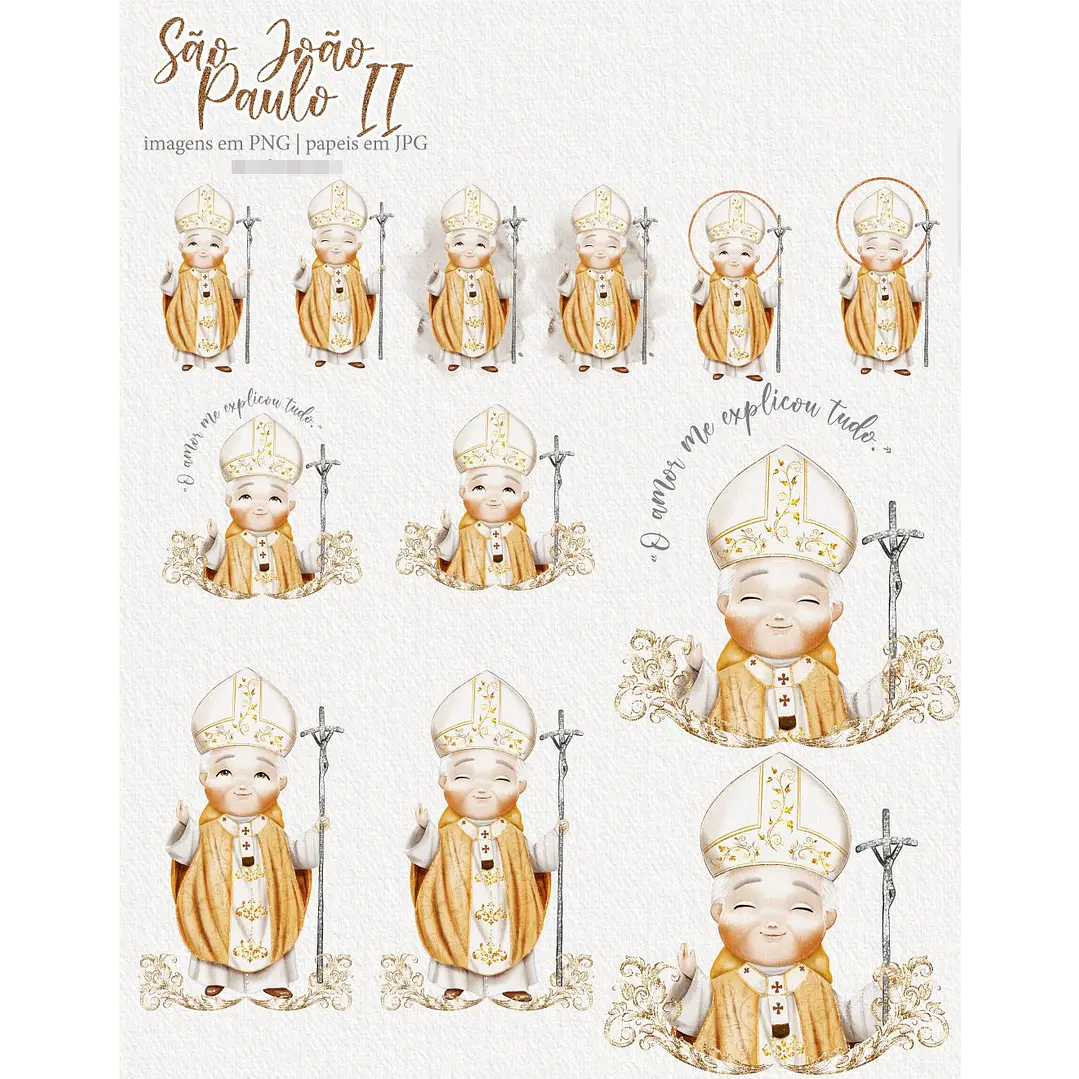 Kit Digital João Paulo II Aquarela Arquivos em Png 2