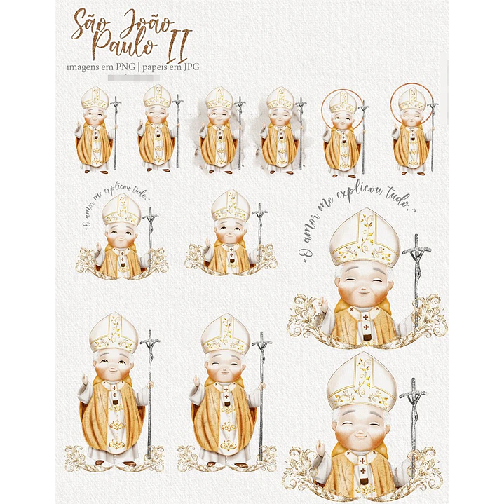 Kit Digital João Paulo II Aquarela Arquivos em Png 2
