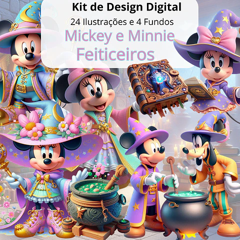 Kit Digital Mickey e Minnie Feitiçeiros Disney Arquivos em Png