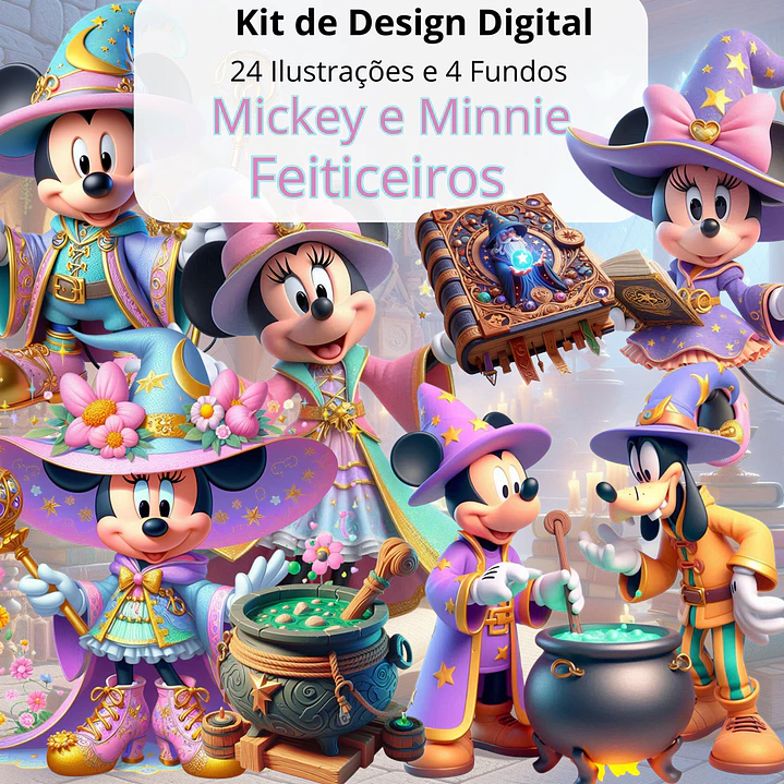Kit Digital Mickey e Minnie Feitiçeiros Disney Arquivos em Png 1