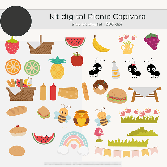 Kit Digital Picnic Capivara Arquivos em Png  