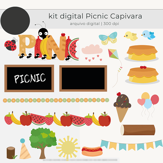 Kit Digital Picnic Capivara Arquivos em Png  