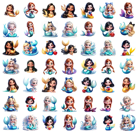 Kit Digital Princesas Sereias Arquivos em Png