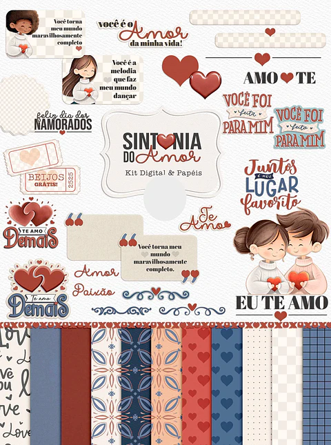 Kit Digital Dia dos Namorados Sintonia do Amor Arquivos em Png 