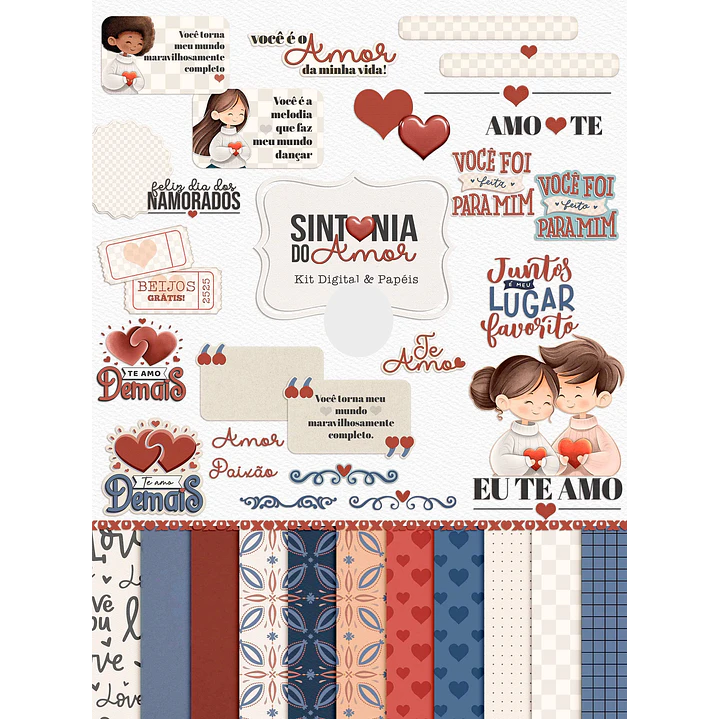 Kit Digital Dia dos Namorados Sintonia do Amor Arquivos em Png  1