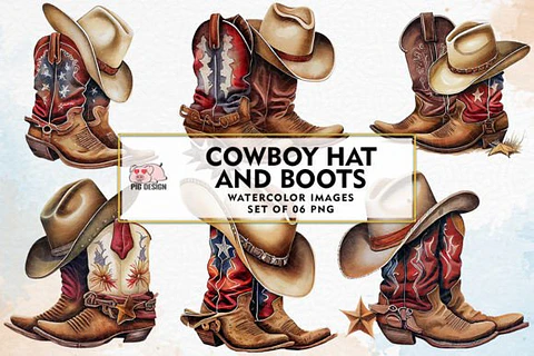 Kit Digital Cowboy Bota Arquivos em Png  