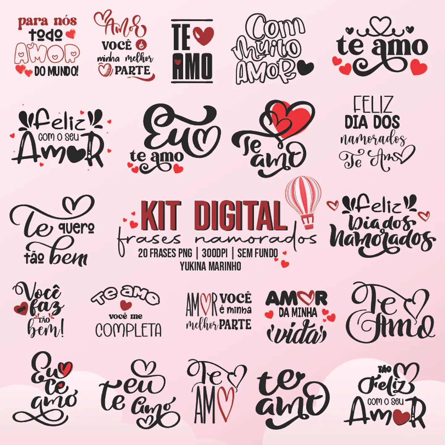 Kit Digital Mãos e Frases Dia dos Namorados Arquivos em Png 5