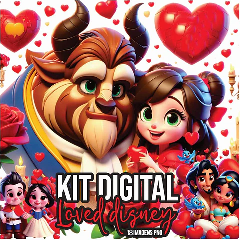 Kit Digital Personagens da Disney Love Arquivos em Png 