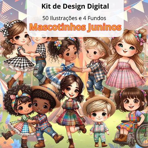 Kit Digital Mascotinhos Festa Junina Arquivos em Png 