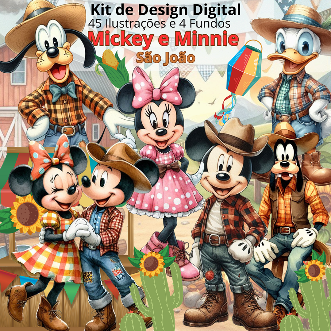 Kit Digital Mickey Festa Junina São João Arquivos em Png  1