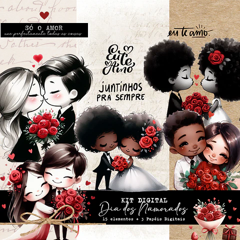 Kit Digital Dia dos Namorados Cute Arquivos em Png