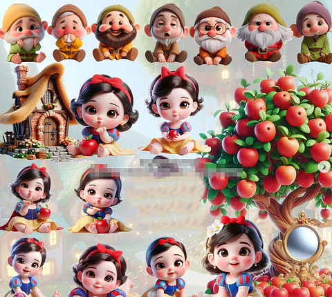 Kit Digital Branca de Neve Cute em Png
