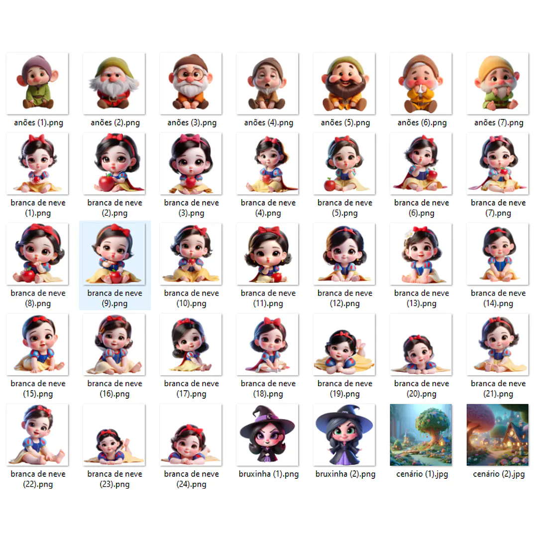 Kit Digital Branca de Neve Cute em Png 2