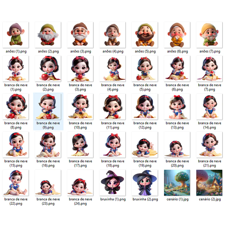 Kit Digital Branca de Neve Cute em Png 2