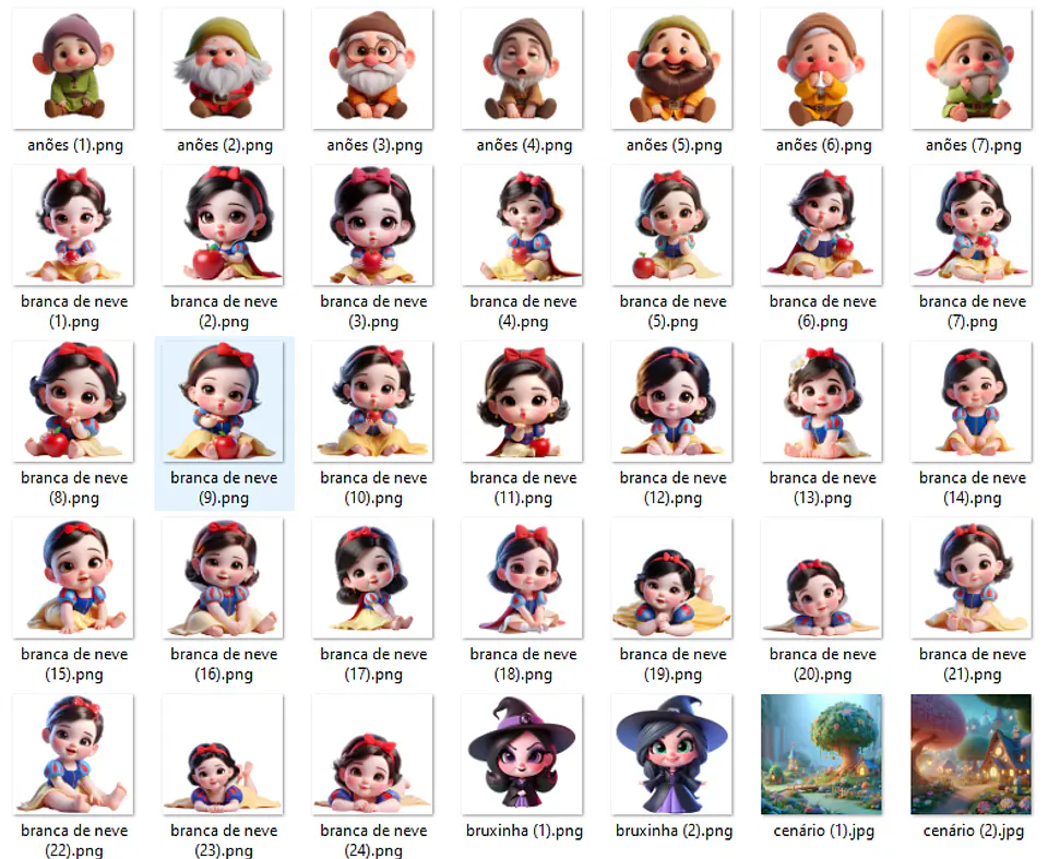 Kit Digital Branca de Neve Cute em Png 2