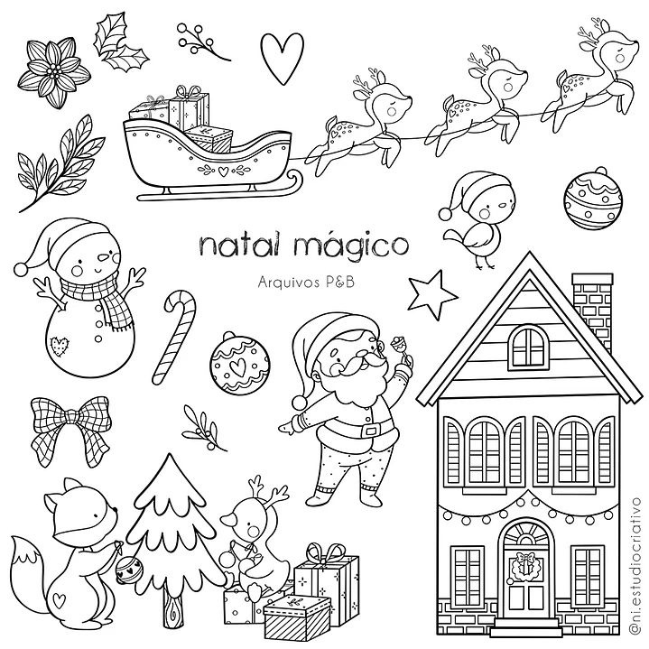 Kit Digital Natal Mágico Para Colorir em Png  1