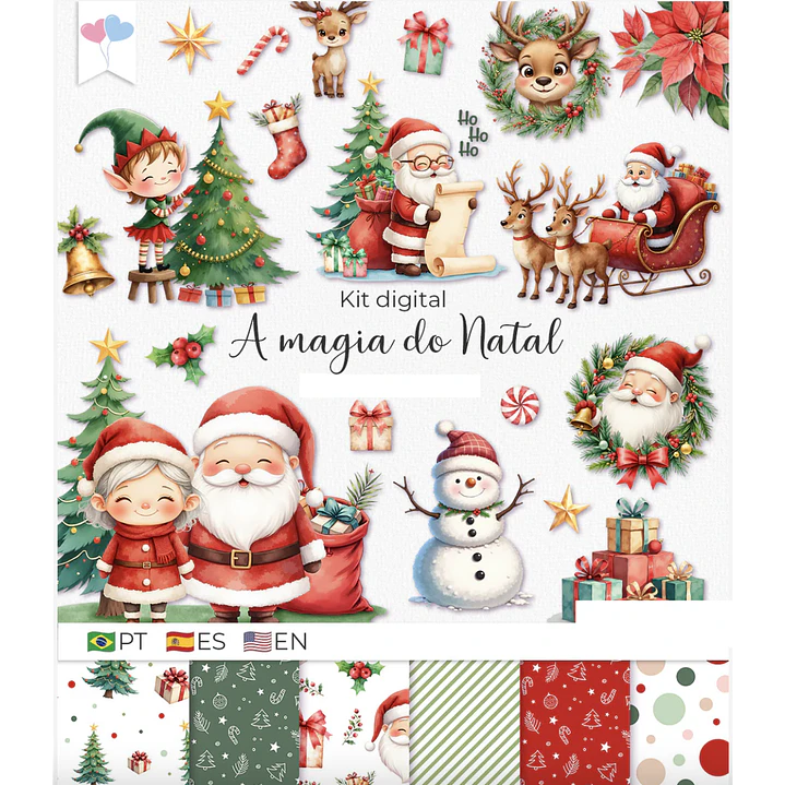 Kit Digital Papai Noel a Mágia do Natal Aquarelado em Png  1
