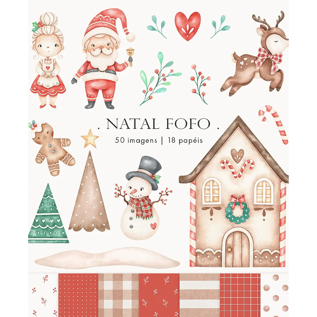 Kit Digital Natal Fofo Aquarelado em Png 1