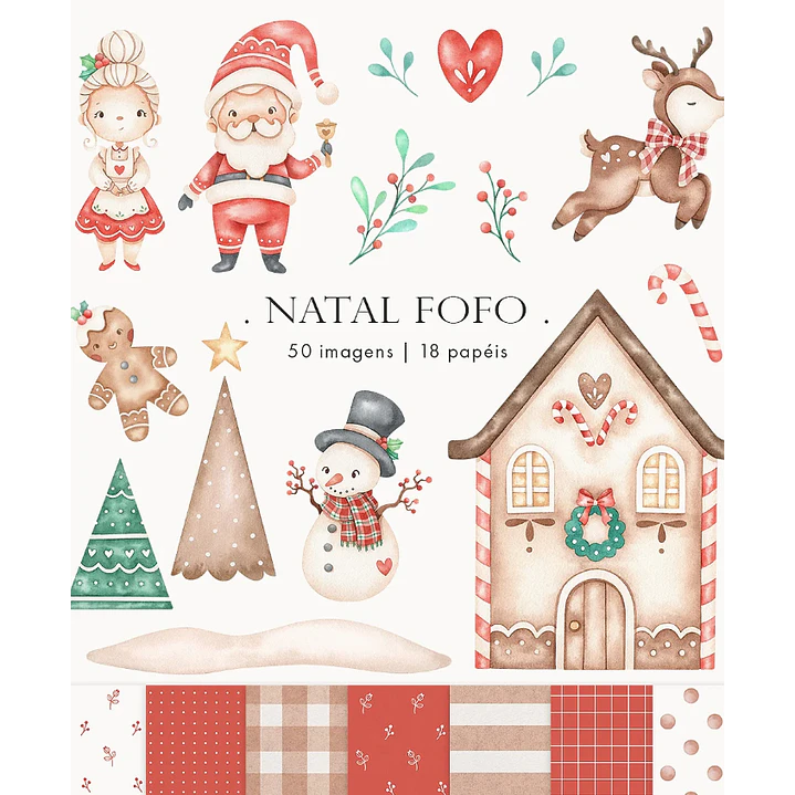 Kit Digital Natal Fofo Aquarelado em Png 1