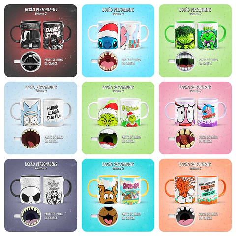 16 Artes para Caneca Personagens Bocão Arquivo em Jpg 