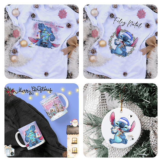 17 Artes para Caneca, Camisa e Bolinha Natal Stitch Arquivo Editável