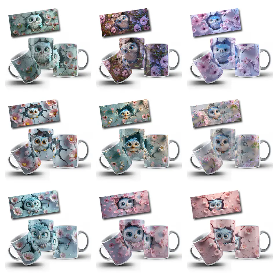 20 Artes para Caneca Corujas 3d Arquivo em Jpg 1