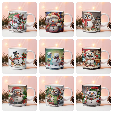 10 Artes para Caneca Boneco de Neve Terror Natal Arquivo em Jpg 